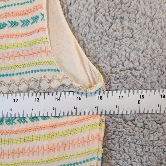 Kenji Dress Sz 10 Cream Green Pink Blue Embroidered Fit Flare Sleeveless Boho - Picture 7 of 8